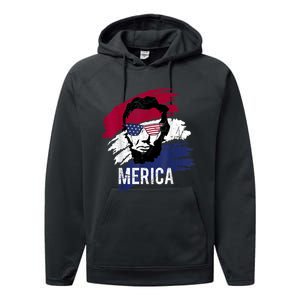 4th Of July Lincoln Merica Usa Flag Women Men Kids Performance Fleece Hoodie