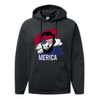 4th Of July Lincoln Merica Usa Flag Women Men Kids Performance Fleece Hoodie