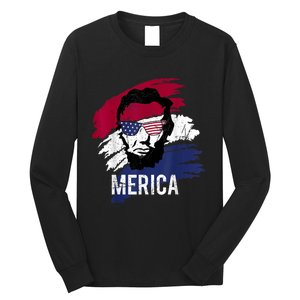 4th Of July Lincoln Merica Usa Flag Women Men Kids Long Sleeve Shirt