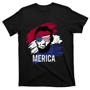 4th Of July Lincoln Merica Usa Flag Women Men Kids T-Shirt