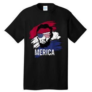 4th Of July Lincoln Merica Usa Flag Women Men Kids Tall T-Shirt