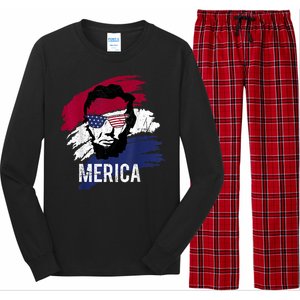 4th Of July Lincoln Merica Usa Flag Women Men Kids Long Sleeve Pajama Set