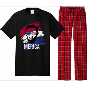 4th Of July Lincoln Merica Usa Flag Women Men Kids Pajama Set