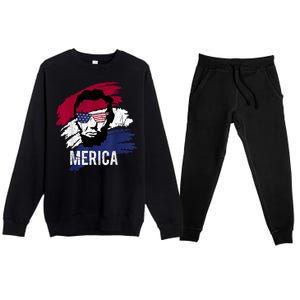 4th Of July Lincoln Merica Usa Flag Women Men Kids Premium Crewneck Sweatsuit Set