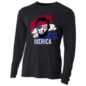 4th Of July Lincoln Merica Usa Flag Women Men Kids Cooling Performance Long Sleeve Crew