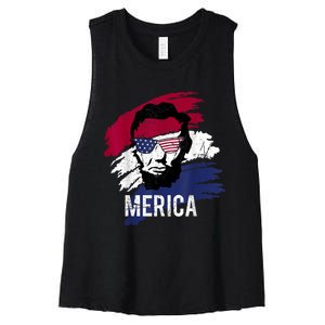 4th Of July Lincoln Merica Usa Flag Women Men Kids Women's Racerback Cropped Tank