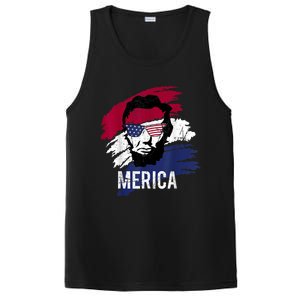 4th Of July Lincoln Merica Usa Flag Women Men Kids PosiCharge Competitor Tank