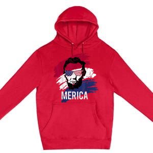 4th Of July Lincoln Merica Usa Flag Women Men Kids Premium Pullover Hoodie