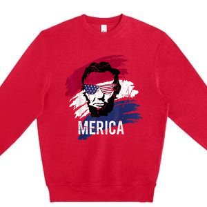 4th Of July Lincoln Merica Usa Flag Women Men Kids Premium Crewneck Sweatshirt