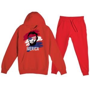 4th Of July Lincoln Merica Usa Flag Women Men Kids Premium Hooded Sweatsuit Set