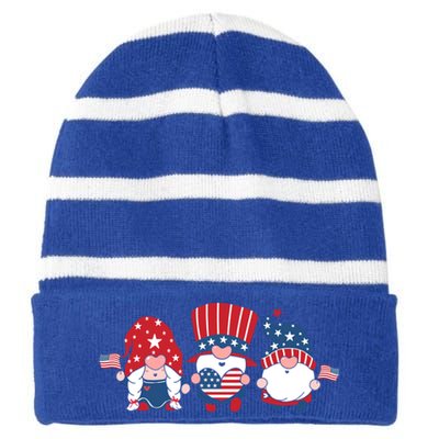 4th Of July Gnomes Gnomies Gift Striped Beanie with Solid Band