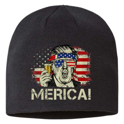 4th of july merica trump murica beer drinking american flag Sustainable Beanie