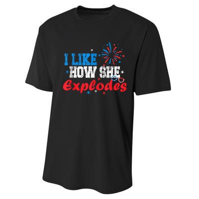 4th Of July I Like How She Explodes Fireworks Funny Couple Performance Sprint T-Shirt