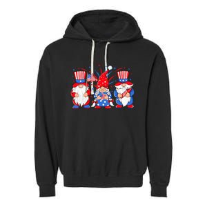 4th of July Gnomes Patriotic American Flag Cute Three Gnomes Garment-Dyed Fleece Hoodie