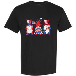 4th of July Gnomes Patriotic American Flag Cute Three Gnomes Garment-Dyed Heavyweight T-Shirt