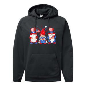 4th of July Gnomes Patriotic American Flag Cute Three Gnomes Performance Fleece Hoodie