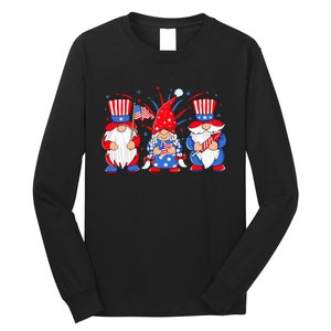 4th of July Gnomes Patriotic American Flag Cute Three Gnomes Long Sleeve Shirt