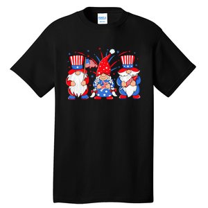 4th of July Gnomes Patriotic American Flag Cute Three Gnomes Tall T-Shirt