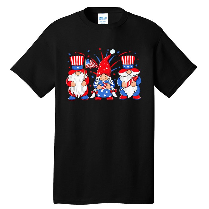 4th of July Gnomes Patriotic American Flag Cute Three Gnomes Tall T-Shirt