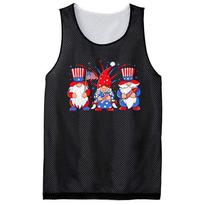 4th of July Gnomes Patriotic American Flag Cute Three Gnomes Mesh Reversible Basketball Jersey Tank