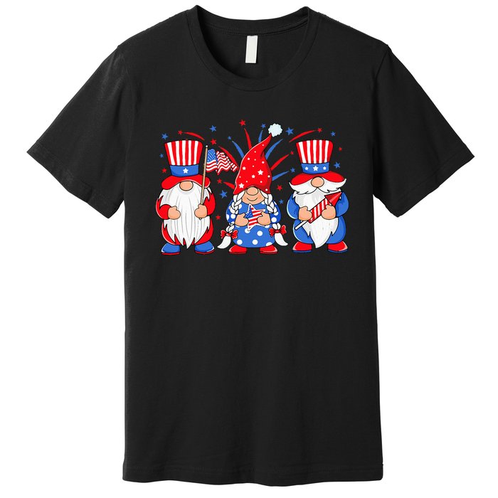 4th of July Gnomes Patriotic American Flag Cute Three Gnomes Premium T-Shirt