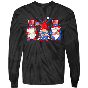 4th of July Gnomes Patriotic American Flag Cute Three Gnomes Tie-Dye Long Sleeve Shirt