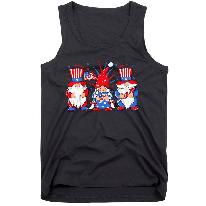 4th of July Gnomes Patriotic American Flag Cute Three Gnomes Tank Top