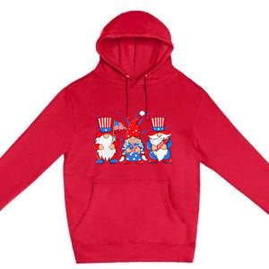 4th of July Gnomes Patriotic American Flag Cute Three Gnomes Premium Pullover Hoodie