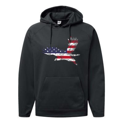 4th Of July Bald Eagle Us Flag Pocket America Performance Fleece Hoodie