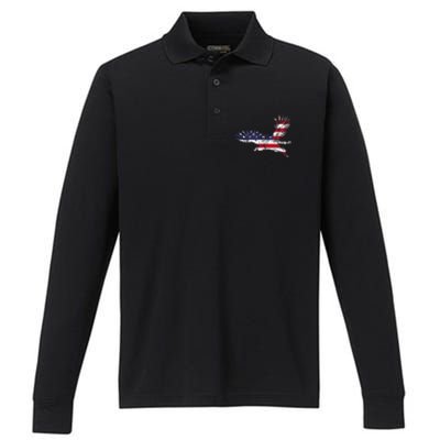 4th Of July Bald Eagle Us Flag Pocket America Performance Long Sleeve Polo