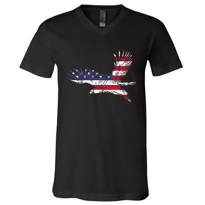 4th Of July Bald Eagle Us Flag Pocket America V-Neck T-Shirt