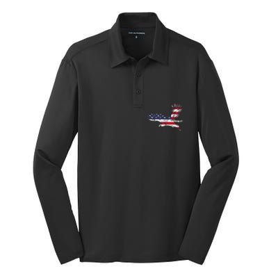 4th Of July Bald Eagle Us Flag Pocket America Silk Touch Performance Long Sleeve Polo