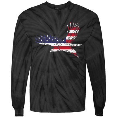 4th Of July Bald Eagle Us Flag Pocket America Tie-Dye Long Sleeve Shirt