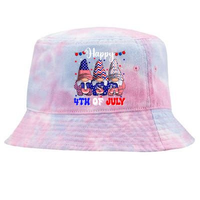 4th Of July Gnomes Happy 4th Of July Fireworks Usa Flag Gift Tie-Dyed Bucket Hat