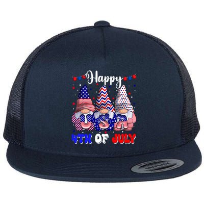 4th Of July Gnomes Happy 4th Of July Fireworks Usa Flag Gift Flat Bill Trucker Hat