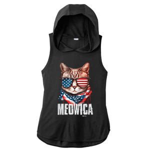 4th of July Shirt Meowica American Flag Cat Ladies PosiCharge Tri-Blend Wicking Draft Hoodie Tank