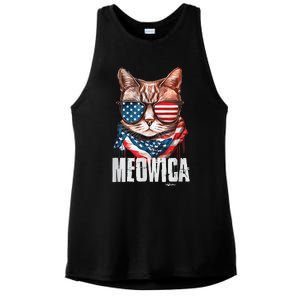 4th of July Shirt Meowica American Flag Cat Ladies PosiCharge Tri-Blend Wicking Tank