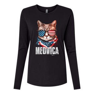 4th of July Shirt Meowica American Flag Cat Womens Cotton Relaxed Long Sleeve T-Shirt