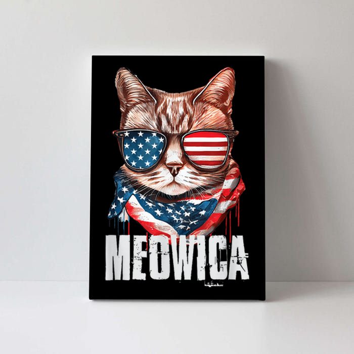 4th of July Shirt Meowica American Flag Cat Canvas