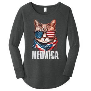 4th of July Shirt Meowica American Flag Cat Women's Perfect Tri Tunic Long Sleeve Shirt