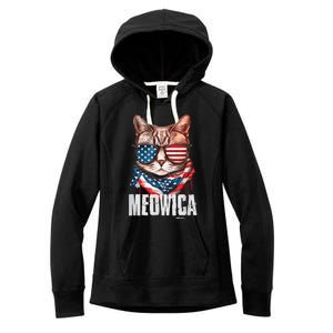 4th of July Shirt Meowica American Flag Cat Women's Fleece Hoodie