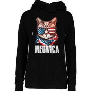 4th of July Shirt Meowica American Flag Cat Womens Funnel Neck Pullover Hood