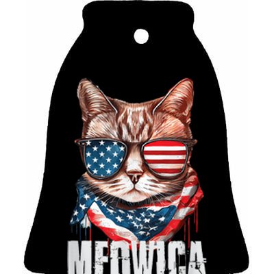 4th of July Shirt Meowica American Flag Cat Ceramic Bell Ornament