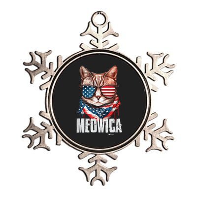 4th of July Shirt Meowica American Flag Cat Metallic Star Ornament