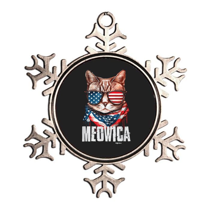 4th of July Shirt Meowica American Flag Cat Metallic Star Ornament