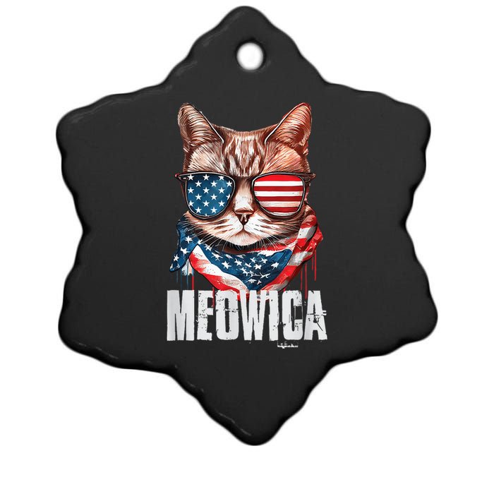 4th of July Shirt Meowica American Flag Cat Ceramic Star Ornament