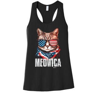 4th of July Shirt Meowica American Flag Cat Women's Racerback Tank