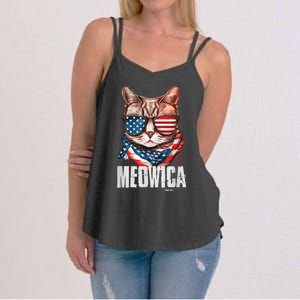 4th of July Shirt Meowica American Flag Cat Women's Strappy Tank