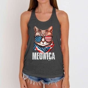 4th of July Shirt Meowica American Flag Cat Women's Knotted Racerback Tank