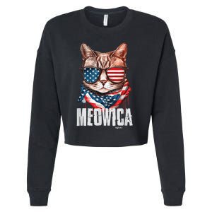 4th of July Shirt Meowica American Flag Cat Cropped Pullover Crew